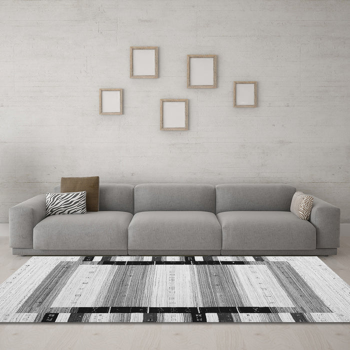 Machine Washable Abstract Gray Contemporary Rug in a Living Room,, wshcon1906gry