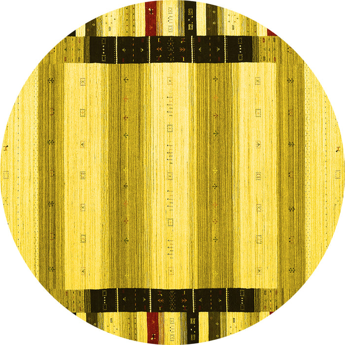 Round Abstract Yellow Contemporary Rug, con1906yw