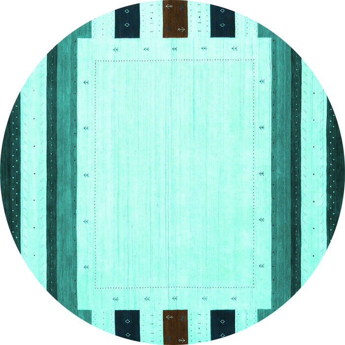 Round Machine Washable Solid Turquoise Modern Area Rugs, wshcon1907turq