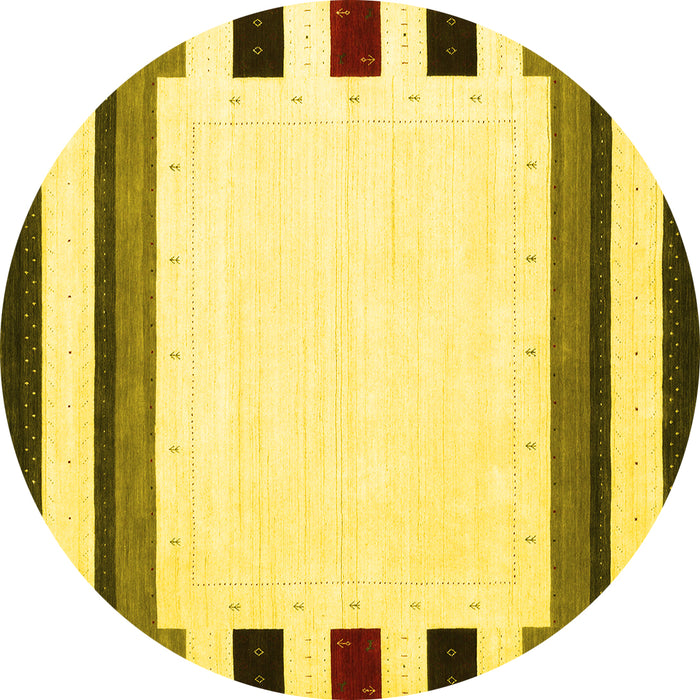 Round Machine Washable Solid Yellow Modern Rug, wshcon1907yw
