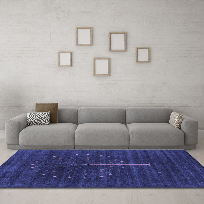 Machine Washable Abstract Blue Contemporary Rug in a Living Room, wshcon1908blu