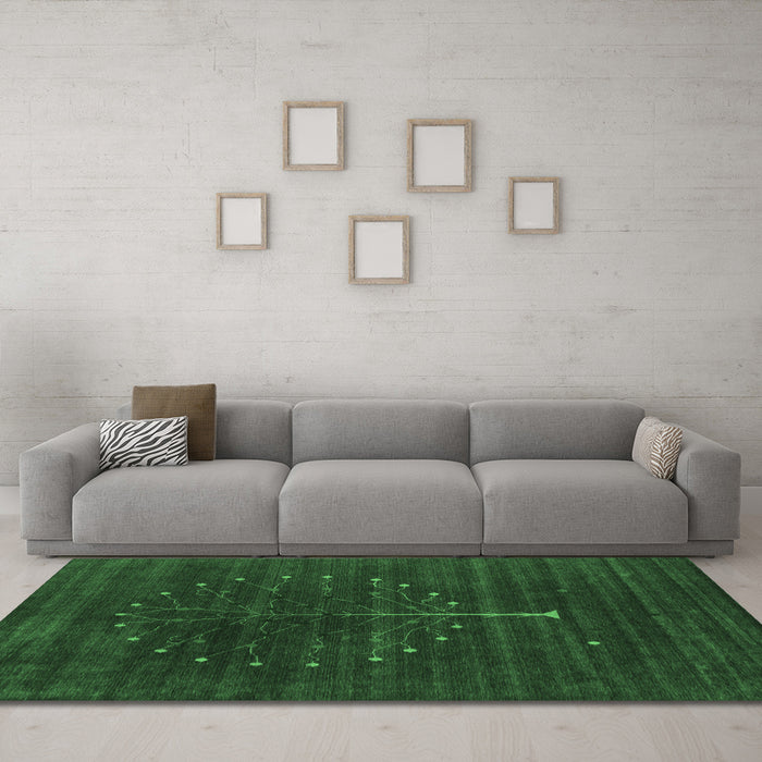 Machine Washable Abstract Emerald Green Contemporary Area Rugs in a Living Room,, wshcon1908emgrn