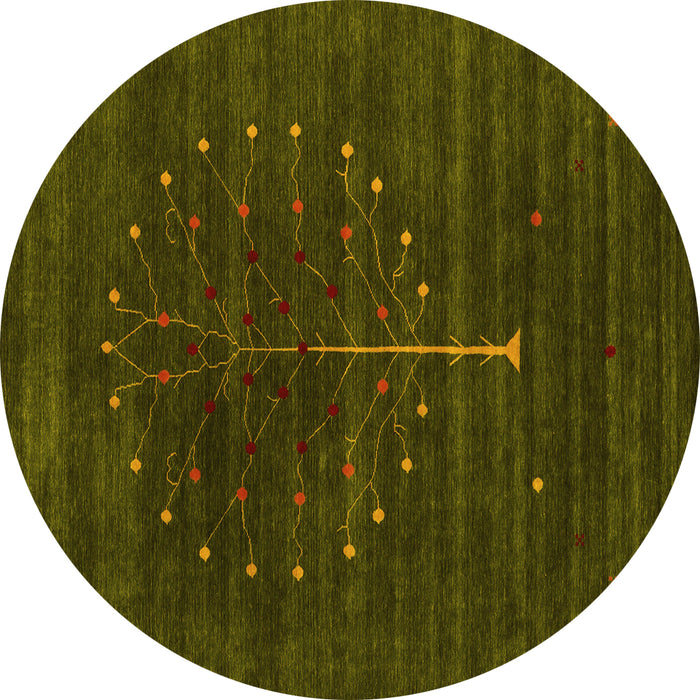 Round Machine Washable Abstract Yellow Contemporary Rug, wshcon1908yw