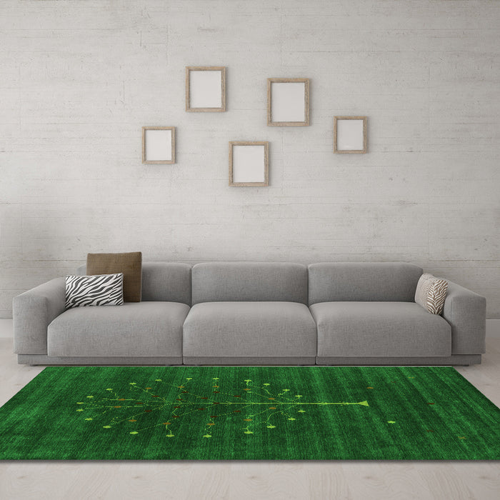 Machine Washable Abstract Green Contemporary Area Rugs in a Living Room,, wshcon1908grn