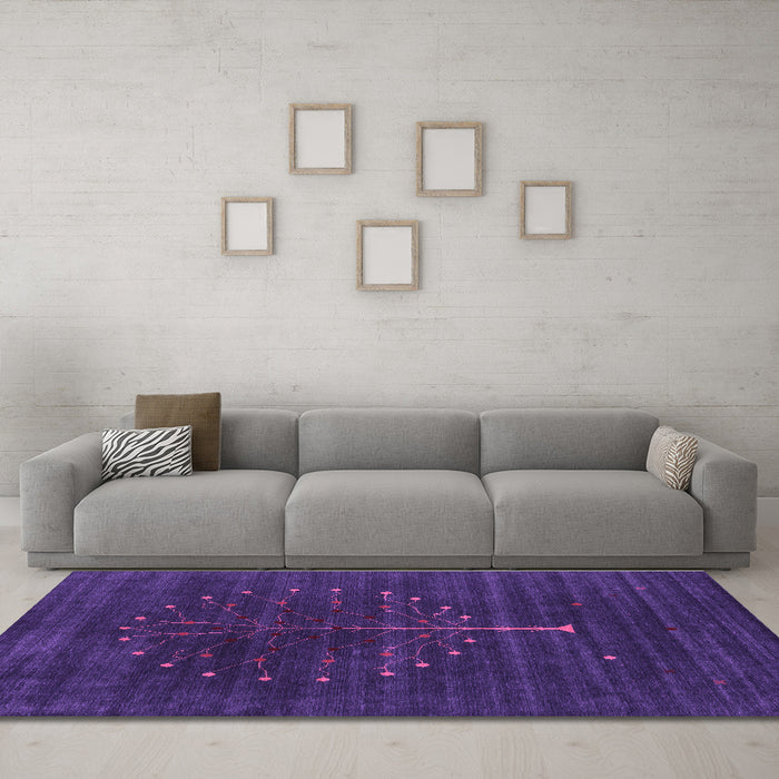 Machine Washable Abstract Purple Contemporary Area Rugs in a Living Room, wshcon1908pur