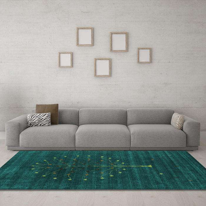 Machine Washable Abstract Turquoise Contemporary Area Rugs in a Living Room,, wshcon1908turq