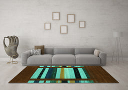 Machine Washable Abstract Turquoise Contemporary Area Rugs in a Living Room,, wshcon1909turq