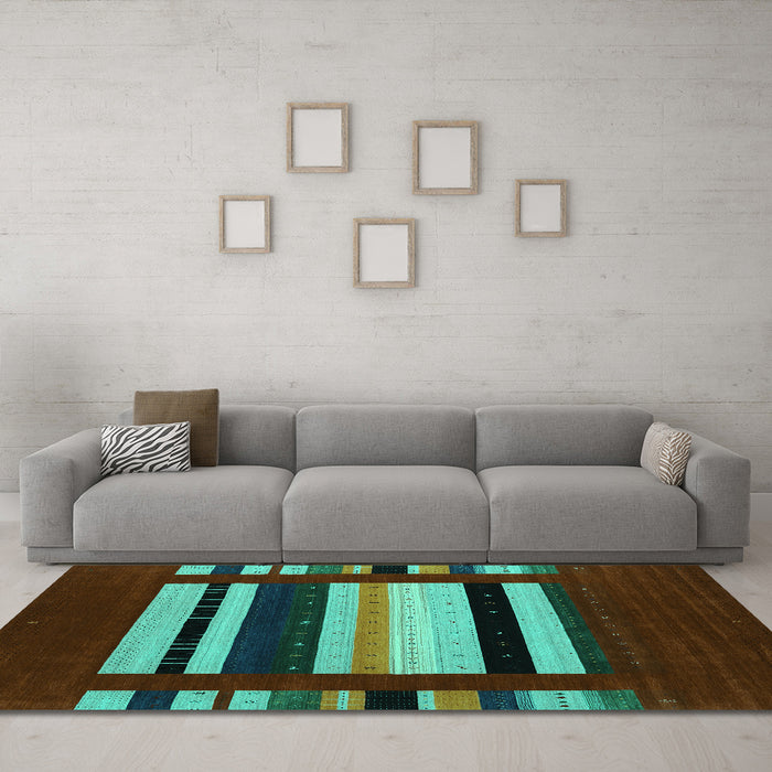 Machine Washable Abstract Turquoise Contemporary Area Rugs in a Living Room,, wshcon1909turq