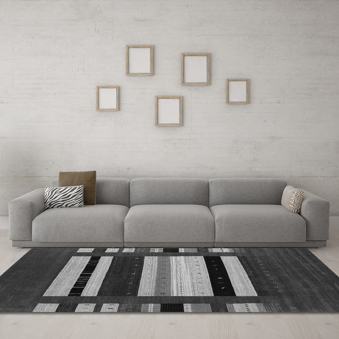 Machine Washable Abstract Gray Contemporary Rug in a Living Room,, wshcon1909gry