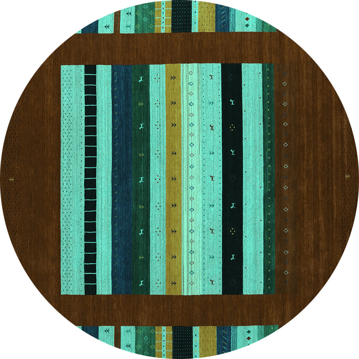 Round Machine Washable Abstract Turquoise Contemporary Area Rugs, wshcon1909turq