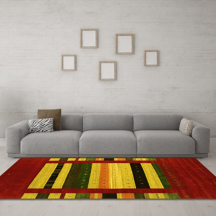 Machine Washable Abstract Yellow Contemporary Rug in a Living Room, wshcon1909yw