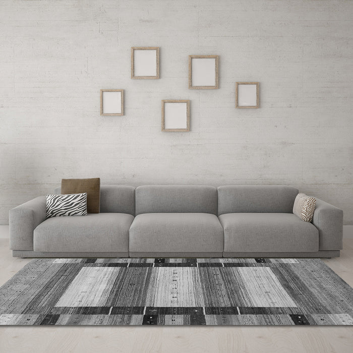 Machine Washable Abstract Gray Contemporary Rug in a Living Room,, wshcon1910gry