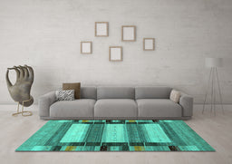 Machine Washable Abstract Turquoise Contemporary Area Rugs in a Living Room,, wshcon1910turq