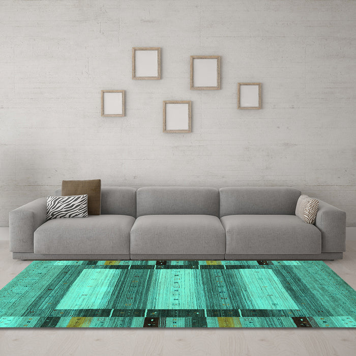 Machine Washable Abstract Turquoise Contemporary Area Rugs in a Living Room,, wshcon1910turq