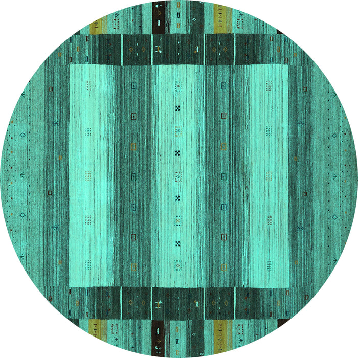 Round Machine Washable Abstract Turquoise Contemporary Area Rugs, wshcon1910turq
