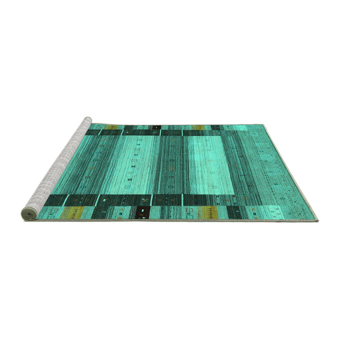 Sideview of Machine Washable Abstract Turquoise Contemporary Area Rugs, wshcon1910turq