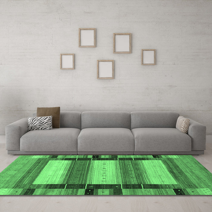 Machine Washable Abstract Emerald Green Contemporary Area Rugs in a Living Room,, wshcon1910emgrn