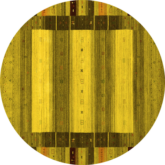 Round Machine Washable Abstract Yellow Contemporary Rug, wshcon1910yw