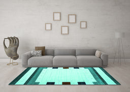 Machine Washable Solid Turquoise Modern Area Rugs in a Living Room,, wshcon1911turq