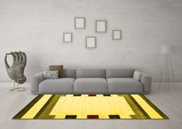 Machine Washable Solid Yellow Modern Rug in a Living Room, wshcon1911yw