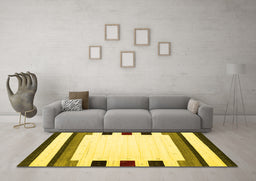Machine Washable Solid Yellow Modern Rug in a Living Room, wshcon1912yw