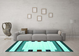 Machine Washable Solid Turquoise Modern Area Rugs in a Living Room,, wshcon1912turq
