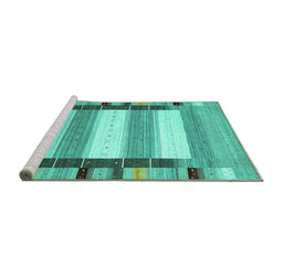 Sideview of Machine Washable Abstract Turquoise Contemporary Area Rugs, wshcon1913turq