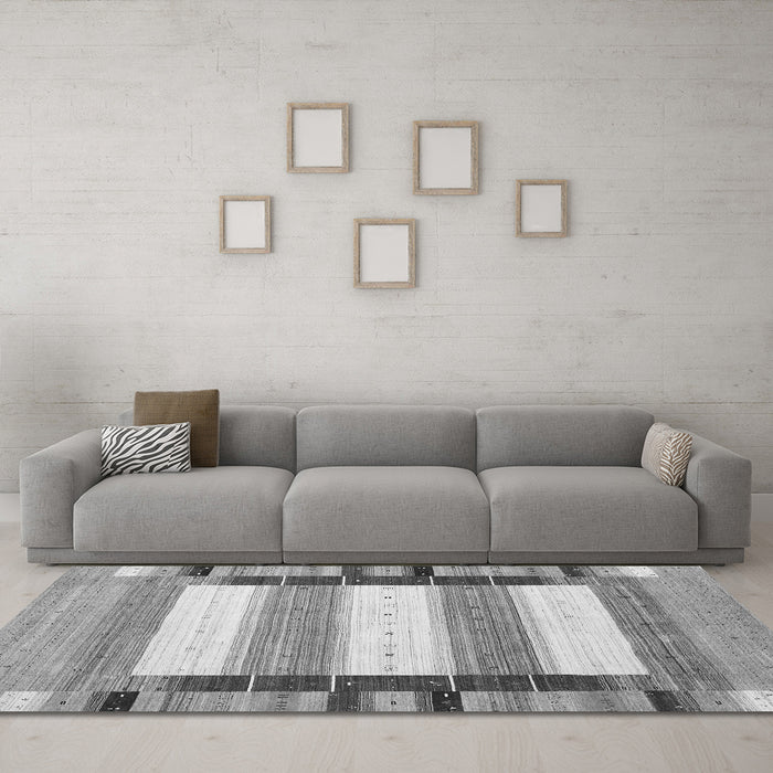 Machine Washable Abstract Gray Contemporary Rug in a Living Room,, wshcon1913gry