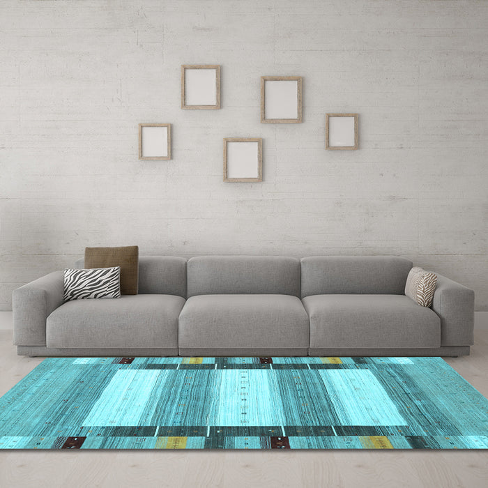 Machine Washable Abstract Light Blue Contemporary Rug in a Living Room, wshcon1913lblu