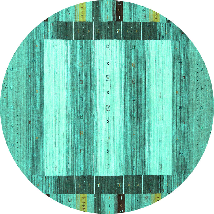 Round Machine Washable Abstract Turquoise Contemporary Area Rugs, wshcon1913turq