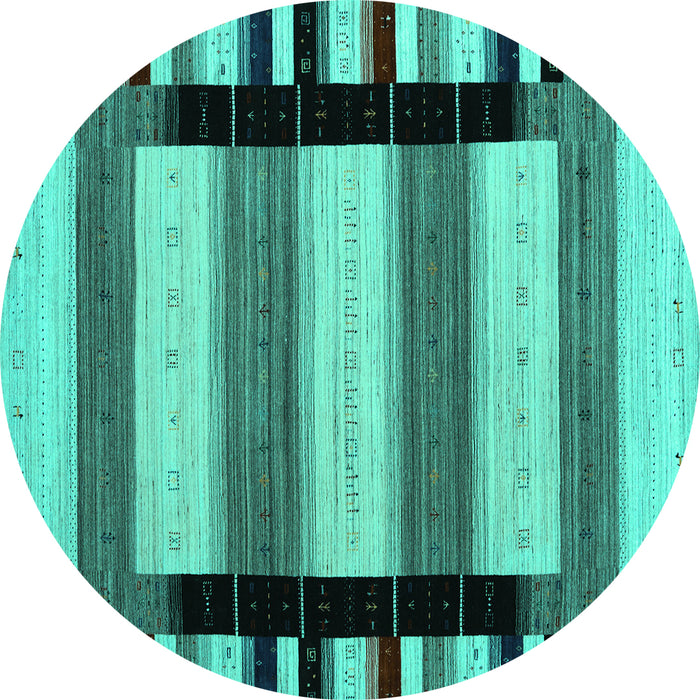Round Abstract Turquoise Contemporary Rug, con1914turq