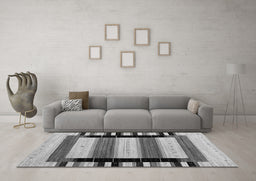 Machine Washable Abstract Gray Contemporary Rug in a Living Room,, wshcon1914gry