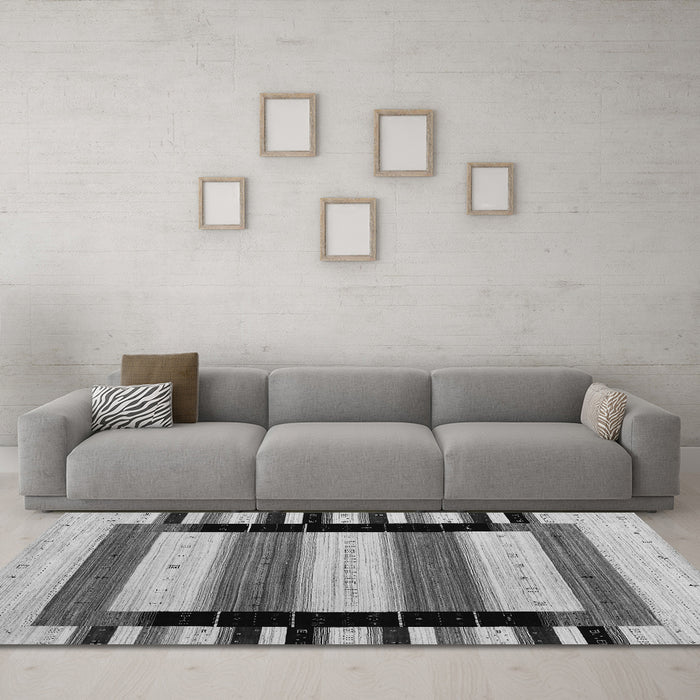 Machine Washable Abstract Gray Contemporary Rug in a Living Room,, wshcon1914gry