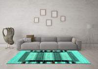 Machine Washable Abstract Turquoise Contemporary Rug, wshcon1914turq