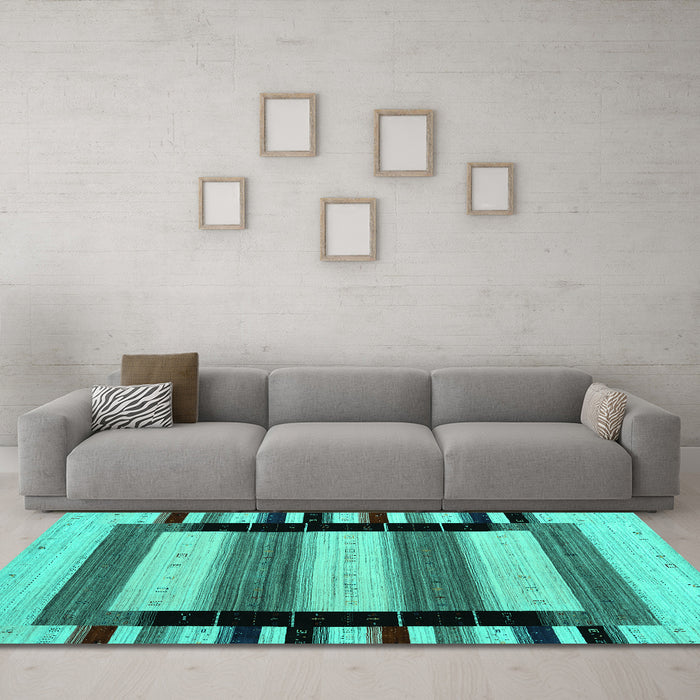 Machine Washable Abstract Turquoise Contemporary Area Rugs in a Living Room,, wshcon1914turq