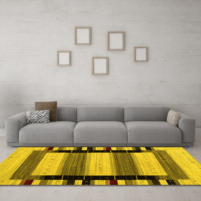 Machine Washable Abstract Yellow Contemporary Rug in a Living Room, wshcon1914yw