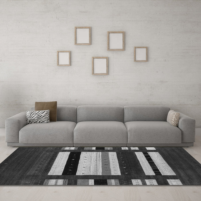 Machine Washable Abstract Gray Contemporary Rug in a Living Room,, wshcon1915gry