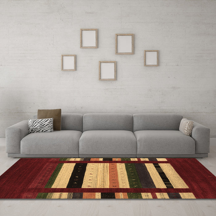 Machine Washable Abstract Brown Contemporary Rug in a Living Room,, wshcon1915brn