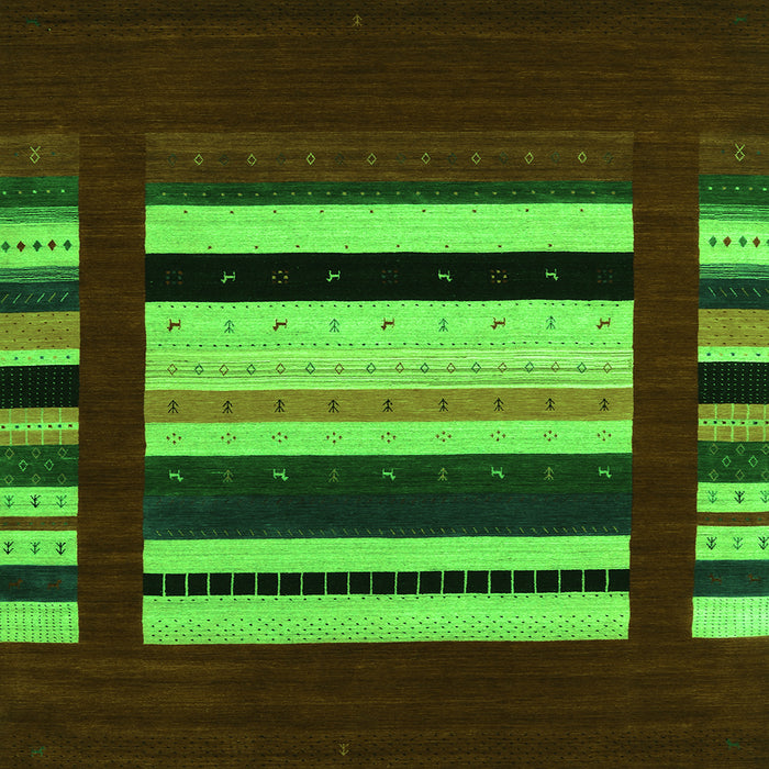 Round Machine Washable Abstract Green Contemporary Area Rugs, wshcon1915grn