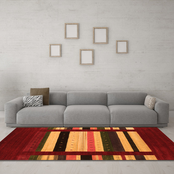 Machine Washable Abstract Orange Contemporary Area Rugs in a Living Room, wshcon1915org