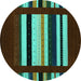 Round Machine Washable Abstract Turquoise Contemporary Area Rugs, wshcon1915turq