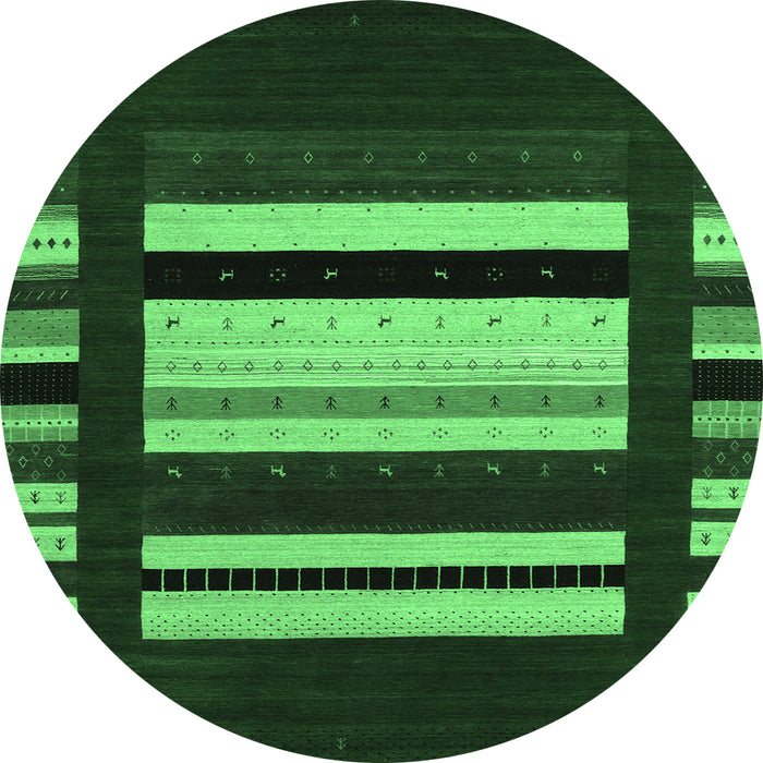 Round Machine Washable Abstract Emerald Green Contemporary Area Rugs, wshcon1915emgrn