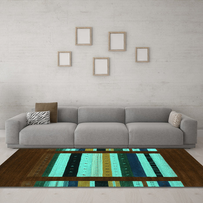 Machine Washable Abstract Turquoise Contemporary Area Rugs in a Living Room,, wshcon1915turq