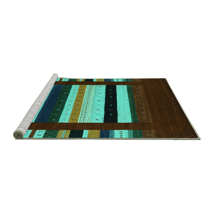 Sideview of Machine Washable Abstract Turquoise Contemporary Area Rugs, wshcon1915turq
