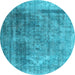 Round Abstract Light Blue Contemporary Rug, con1917lblu