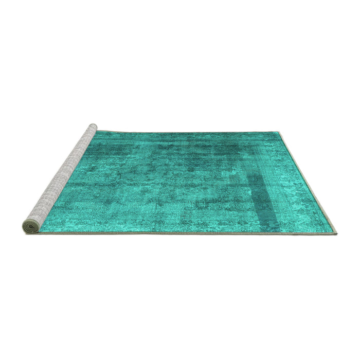 Sideview of Machine Washable Abstract Turquoise Contemporary Area Rugs, wshcon1917turq