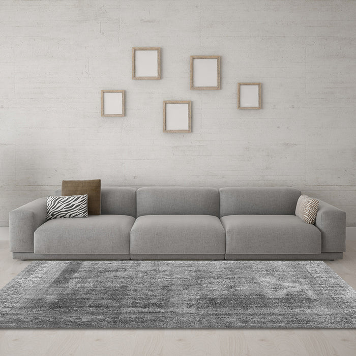 Machine Washable Abstract Gray Contemporary Rug in a Living Room,, wshcon1917gry