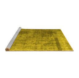 Sideview of Machine Washable Abstract Yellow Contemporary Rug, wshcon1917yw