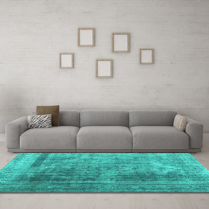 Machine Washable Abstract Turquoise Contemporary Area Rugs in a Living Room,, wshcon1917turq