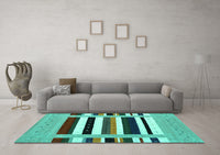 Machine Washable Abstract Turquoise Contemporary Rug, wshcon1918turq